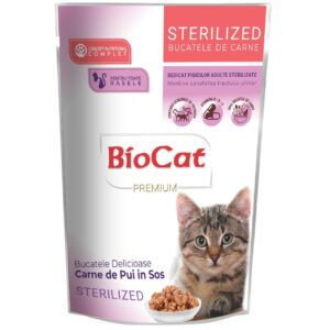 HRANA UMEDA PENTRU PISICI BIOCAT PLIC  STERILIZATE PUI IN SOS 85gr(24/BAX)