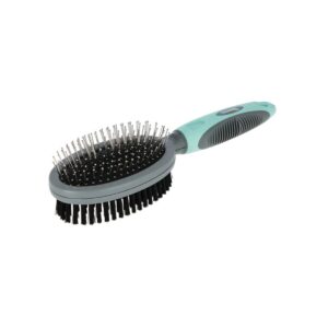 PERIE DUBLA OVALA PENTRU CAINI KERBL 24x7CM TURQUOISE/GREY