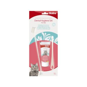BIOLINE KIT DENTAR PASTA+PERIUTA AROMA BRANZA PENTRU PISICI 50G