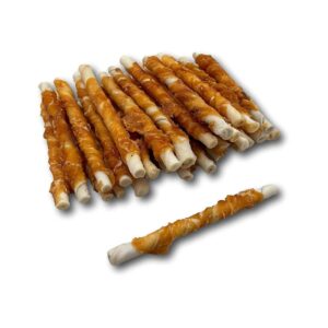 RECOMPENSE PENTRU CAINI BATON ALB PIELE RASUCIT CU PUI 11-12CM 1KG