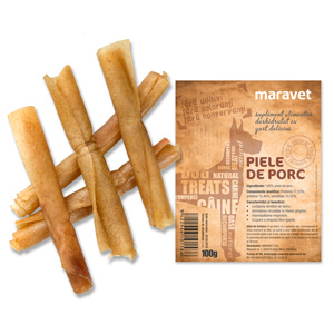 Recompensa pentru caini, rulou piele de porc, 100 g