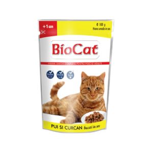 HRANA UMEDA PENTRU PISICI BIOCAT PLIC PUI&CURCAN IN SOS 100G