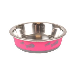 CASTRON PENTRU PISICI DIN INOX FISH BONE FUCHSIA FLAMINGO XS 12.3CMx225ML