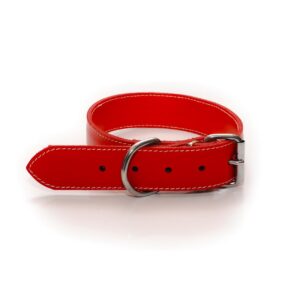 ZGARDA PIELE PENTRU CAINI  DUBLATA CU CHINGA 40MM NR.6 ROSIE